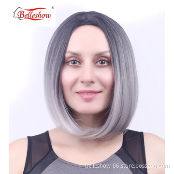 Hot sell bobo head wig  bob head split short wig black gradient granny gray short hair wholesale bob wig